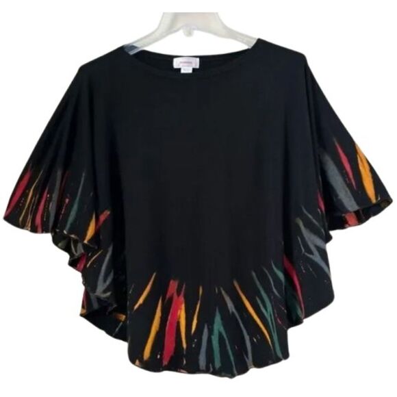 Kamana Art To Wear Abstract Black Multicolor Boho Unique Poncho Shawl Top  SZ OS - Picture 1 of 12